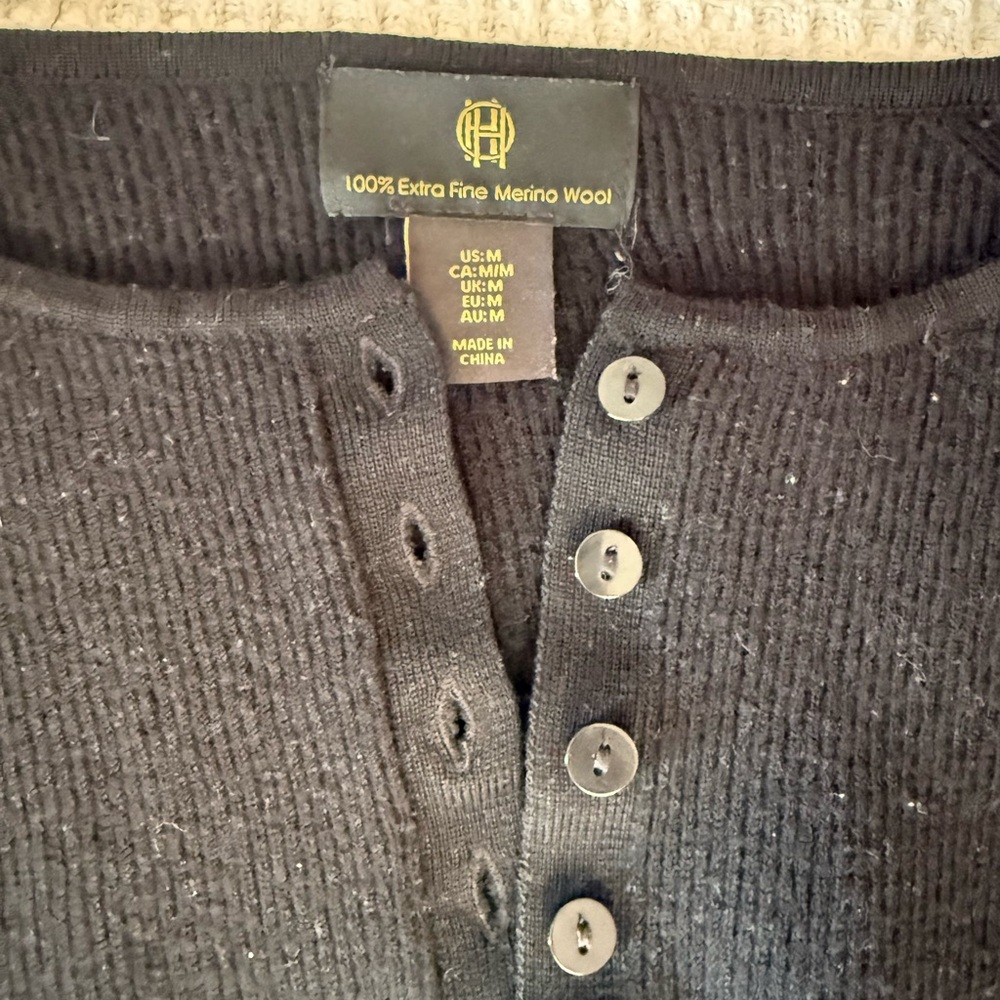Women’s house of harlow Merino Wool Henley Sweater - Black